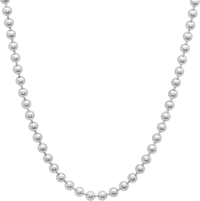 Verona Jewelers 925 Sterling Silver Italian 1.5MM, 2MM,3MM,4MM,5MM Silver Bead Ball Chain Necklace, Sterling Silver Bead Necklace, Italian Bead Necklace, Solid Dog Tag Chain Army Necklace