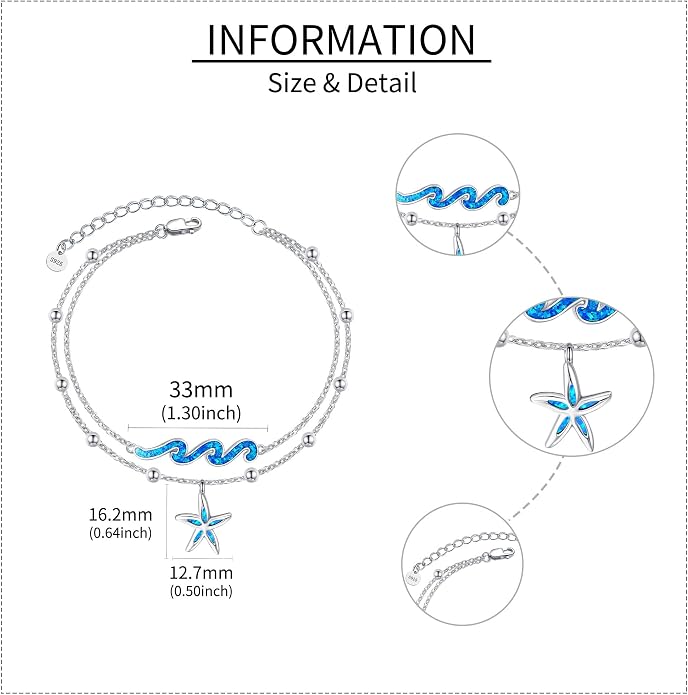 YFN Wave Anklet 925 Sterling Silver Ocean Wave Layered Ankle Bracelet Wave Beach Jewelry for Women Gifts