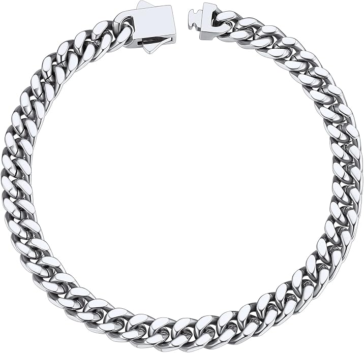 ChainsHouse Stainless Steel Cuban Link Bracelet for Men, 5mm/7mm/9mm/12mm Width, 7.5"/8.3"/9" Length, Black/18K Gold Plated Chain Wrist Bracelets for Men, with Gift Box