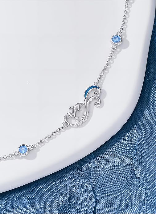 925 Sterling Silver Ankle Bracelet Evil Eye/Dolphin/Sea Turtle/Infinity/Wave Seashell/Hamsa Ankle Bracelet Adjustable Summer Beach Ocean Jewelry for Women