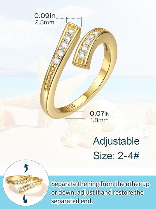 ChicSilver Sterling Silver Toe Rings for Women 14K Gold Plated Toe Rings for Women Open Adjustable Toe Ring for Women Toe Jewelry for Summer Beach