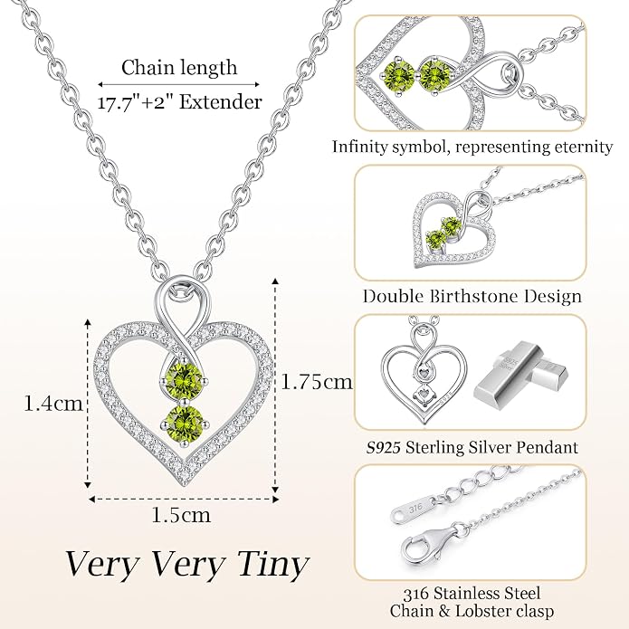 LOUISA SECRET Double Birthstone Necklaces for Women, 925 Sterling Silver Infinity Love Heart Pendant Necklace for Her, Birthday Anniversary Valentine's Day, Christmas, Wedding, Graduation Gift for Her, Personalized Gifts, Jewelry Gifts for Wife Mom Gir...