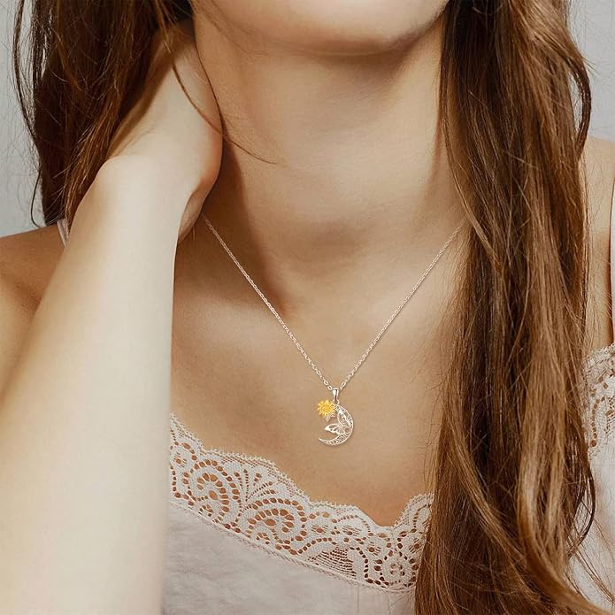 Palpitate Moon Star Necklace Moon Phase Necklace Pendant 925 Sterling Silver Jewelry Christmas Gifts for Women Wife Her Adjustable Chain
