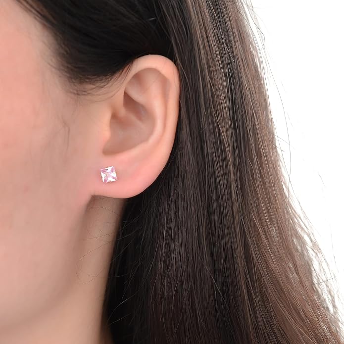 12 Pairs Surgical Stainless Steel Stud Earring Round Heart Star Square Cubic Zirconia Birthstone Stud Earrings Set for Women