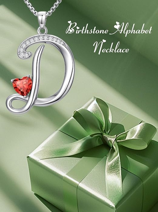 Birthday Gifts for Women Alphabet A to Z Initial Birthstone Pendant Necklaces for Women - 18k White Gold Plated Personalized Name Jewelry Anniversary Graduation Gifts for Wife Her Daughter Girlfriend(with Gift Box)