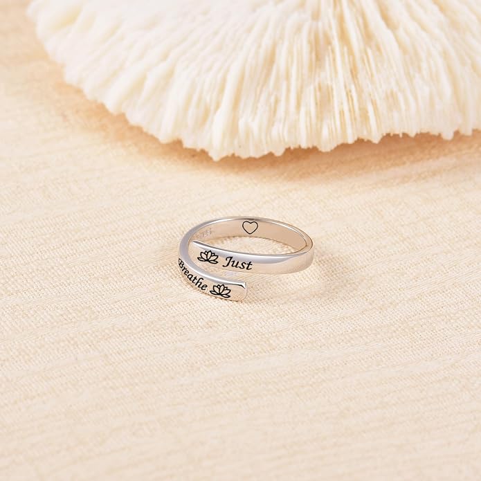 BEILIN 925 Sterling Silver Inspirational Jewelry Rings Adjustable Ring Personality Encouragement Gift for Teens Women