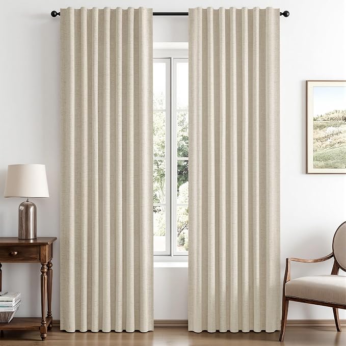 MIULEE 100% Blackout Linen Curtains 42 x 72 Inch Light Ivory 2 Panels | Thermal Insulated, Room Darkening Drapes for Bedroom Living Room, Back Tab Rod Pocket Pinch Pleated, Solid Luxury Decor