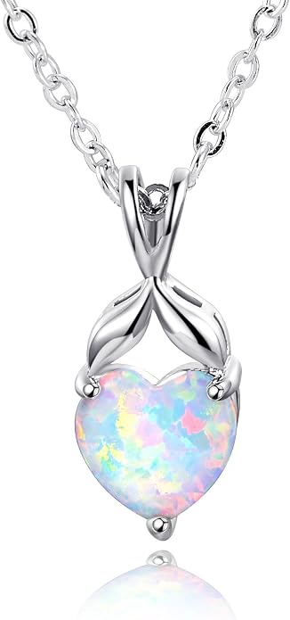 VOLUKA Created Opal/Amethyst/Mystic Topaz Pendant Necklace for Women,18K White/Rose Gold Plated Chain Wedding Engagement Jewelry Gift