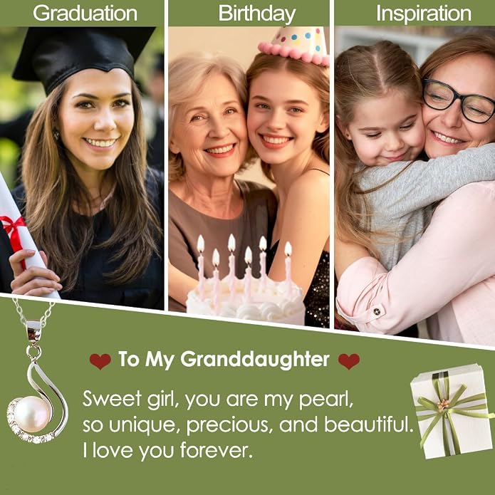 Granddaughter Necklace - Granddaughter Gifts from Grandma, Graduation Gifts for Her, Birthday Christmas Confirmation Wedding Keepsake Jewelry gifts for Granddaughter Teen Girls, Sterling Silver Freshwater Pearl Necklace