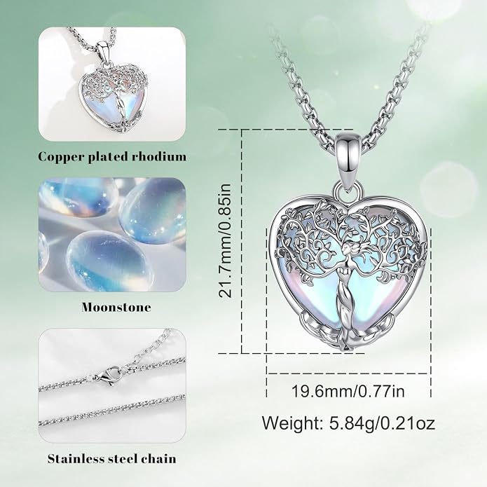 AEONSLOVE Tree of Life Necklace with Crystal for Women, Amethyst/Obsidian/Turquoise/Moonstone/Malachite Crystal Pendant Necklaces for Ladies