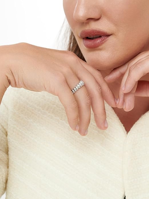 DEVATA Gold or Rhodium Plated Sterling Silver 925 – Eternity, Band Ring for Women – Heart, Knot, Clover, Infinity, Mariner, Cable, Curb, Cuban, Figaro, Daisy, Rope, Ribbed, Dome