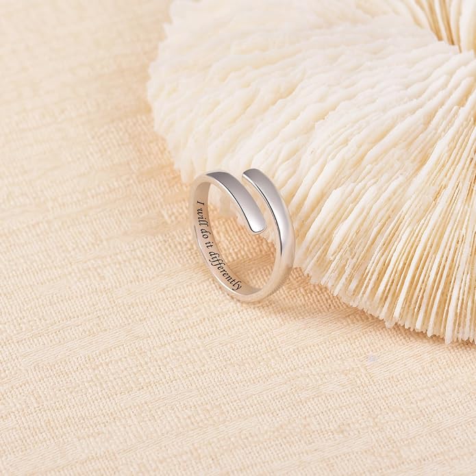 BEILIN 925 Sterling Silver Inspirational Jewelry Rings Adjustable Ring Personality Encouragement Gift for Teens Women