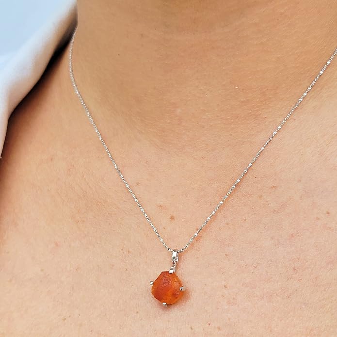 Natural raw gemstone pendant chain necklace with white gold over 925 solid sterling silver, birthstone dainty solitaire gift for her, uniquelan jewelry