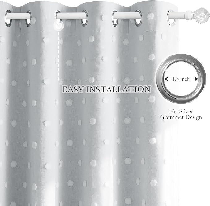 PONY DANCE White Curtains for Living Room 84 Inches Long, Thermal Insulated Room Darkening Curtains with Pom Pom Sheer, Double Layer Curtain for Girls' Bedroom, 52W x 84L, White, 2 Panels