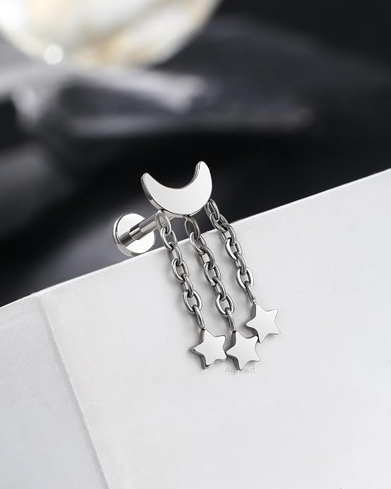 G23 Solid Titanium Cartilage Earrings Stud 16G Internally Threaded Helix Tragus Earrings for Women Flat Back Conch Helix Piercing Jewelry Surgical Steel