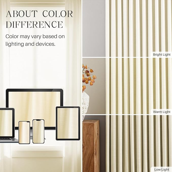 Pinch Pleated Curtains 100% Blackout Linen Curtains 95 Inches Long for Bedroom Living Room, Creamy Beige Memory Trained Thermal Insulated Room Darkening Window Drapes with Hooks, 1 Panel, 60"Wx95"L