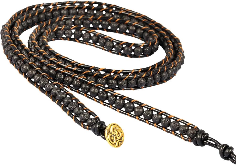 Nupuyai Handmade Leather Beaded Stone Wraps Bracelet Collection for Unisex