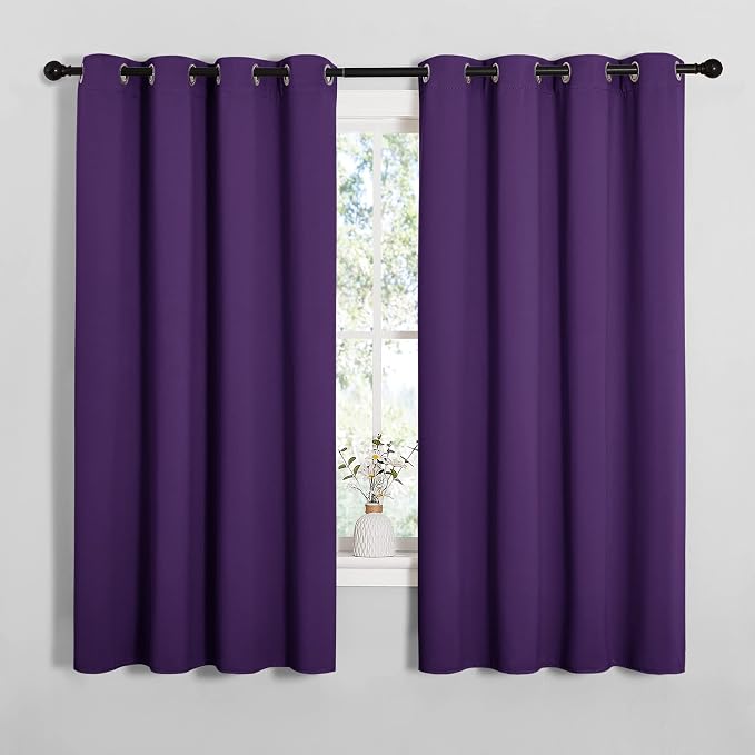 NICETOWN Thermal Insulated Blackout Draperies Curtains, Triple Weave Home Decoration Solid Ring Top Blackout Drape Panels for Bedroom (Set of 2, 55 x 68 inches, Royal Purple)