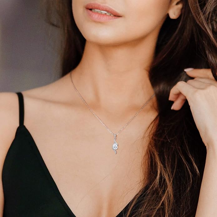 JO WISDOM Birthstone Necklace for Women Teardrop Cubic Zirconia Necklace 925 Sterling Silver Fine Jewelry Birthday Gifts for Women