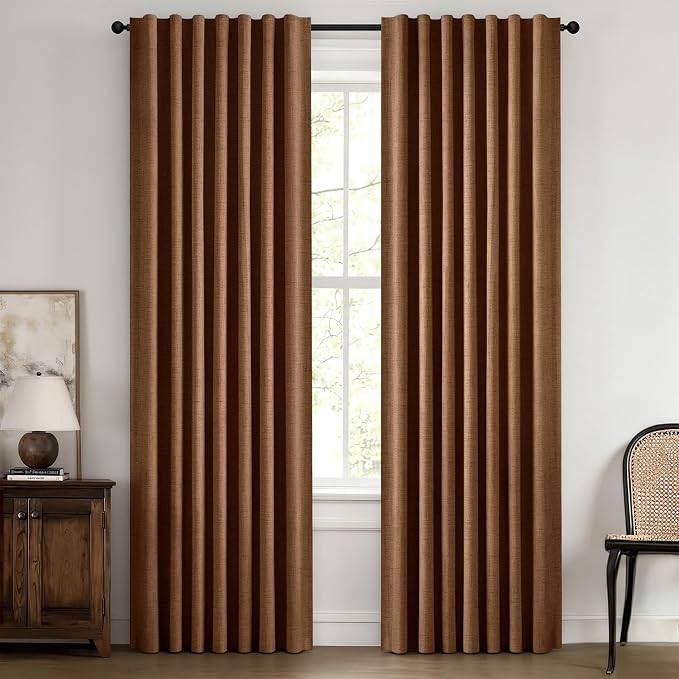 MIULEE 100% Blackout Linen Curtains for Bedroom 42 x 72 Inch Brown 2 Panels | Thermal Insulated, Room Darkening Drapes for Living Room, Back Tab Rod Pocket Pinch Pleated, Solid Luxury Decor