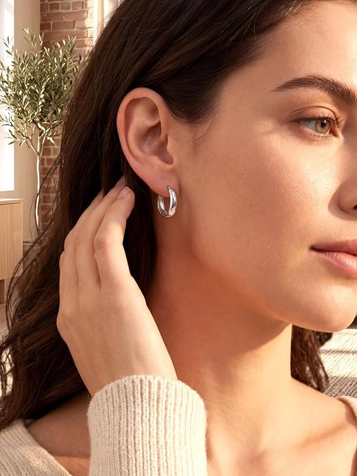 Bestyle Gold Huggies Earrings for Women Hypoallergenic 925 Sterling Silver Post Huggie Hoop Earrings Thick Lightweight Small Hoop Earrings 8/10/12/14mm