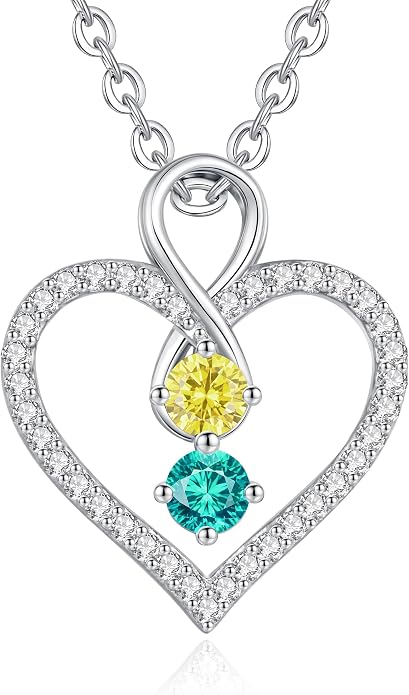 LOUISA SECRET Double Birthstone Necklaces for Women, 925 Sterling Silver Infinity Love Heart Pendant Necklace for Her, Birthday Anniversary Valentine's Day, Christmas, Wedding, Graduation Gift for Her, Personalized Gifts, Jewelry Gifts for Wife Mom Gir...