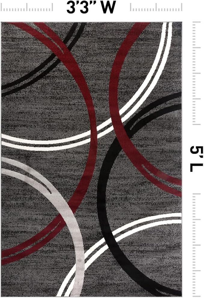 Rugshop Wavy Circles Modern Non-Shedding Living Room Area Rug Red 3'3" x 5'