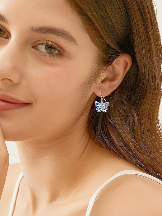 Midari Hummingbird/Butterfly/Lotus Earrings for Women 925 Sterling Silver Abalone Shell Animal Earrings Dangle for Women Abalon Moonstone Jewelry Gifts for Women Mom