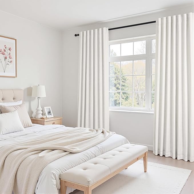 Topfinel 120 Inch Floor to Ceiling Blackout Curtains for Bedroom Natural Back Tab Panel with White Liner Heat Set Drapes for Sliding Glass Door Elegant Tailored Panels Farmhouse Boho Style 52"W*120"L