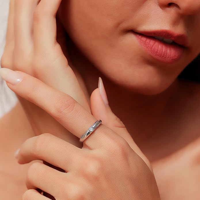 LEMON GRASS Bezel Set Round CZ Thin Dome Ring | Minimalist Stacking Band Signet Ring in Gold
