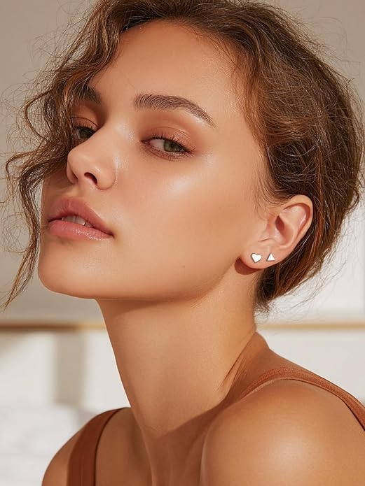 FindChic Hypoallergenic Sterling Silver Small Bar/Heart/Dot/Triangle/Butterfly/Lightning Studs Earrings Minimalist Geometric Jewelry Valentine Gifts for Women Men Girls, with Gift Box