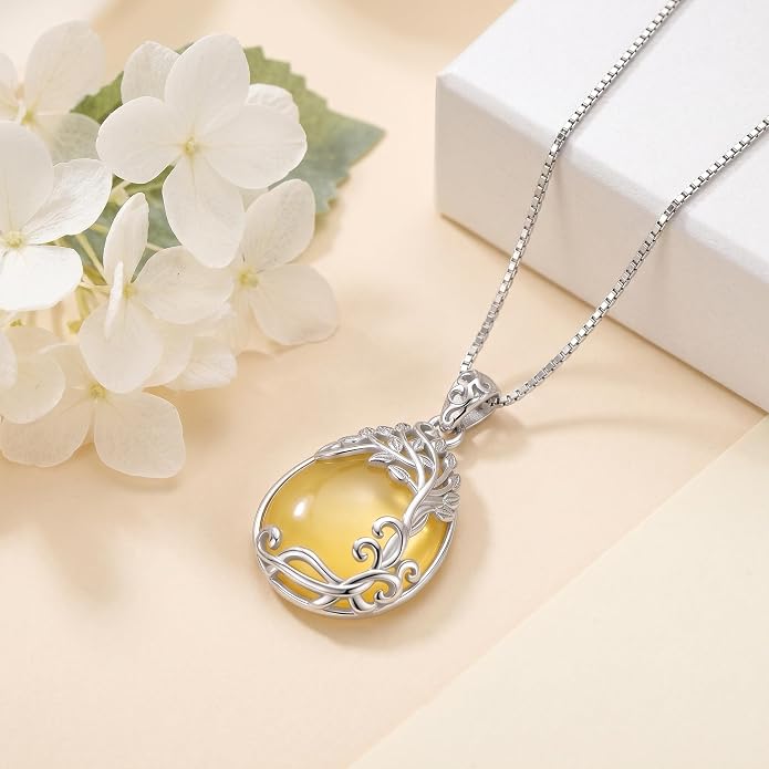 Teardrop Moonstone Necklace for Women Tree of Life/Filigree Birthstone Pendant Necklace Jewelry