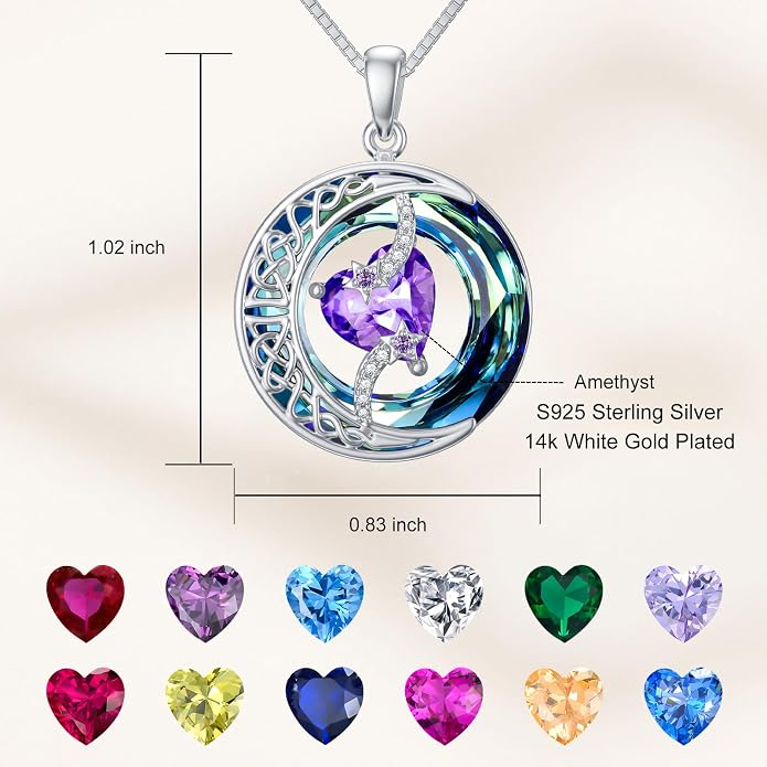 TOUPOP Birthstone Necklace 925 Sterling Silver Moon and Star Pendant Celtic Moon Jewelry with Blue Crystal Anniversary Birthday Gifts for Women Mom Wife Her