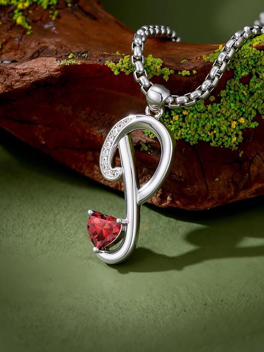 Birthday Gifts for Women Alphabet A to Z Initial Birthstone Pendant Necklaces for Women - 18k White Gold Plated Personalized Name Jewelry Anniversary Graduation Gifts for Wife Her Daughter Girlfriend(with Gift Box)