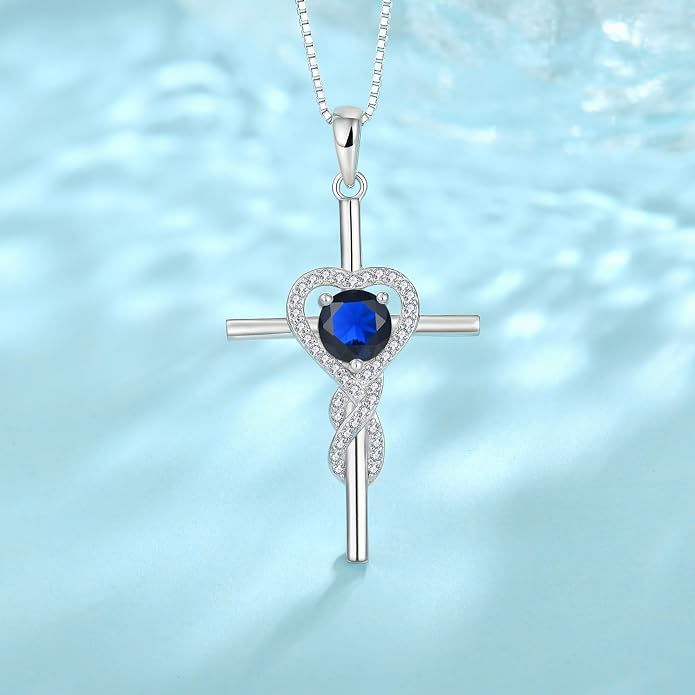 Cross Necklace for Women 925 Sterling Silver Infinity Birthstone Pendant Necklace Religious Christian Jewelry Gifts Wife Mom Her