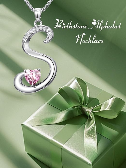 Birthday Gifts for Women Alphabet A to Z Initial Birthstone Pendant Necklaces for Women - 18k White Gold Plated Personalized Name Jewelry Anniversary Graduation Gifts for Wife Her Daughter Girlfriend(with Gift Box)