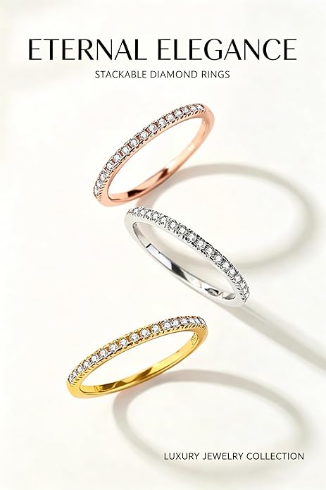 Stackable Eternity Ring for Women 14K Gold Plated Cubic Zirconia Simulated Diamond Wedding Band Silver Jewelry