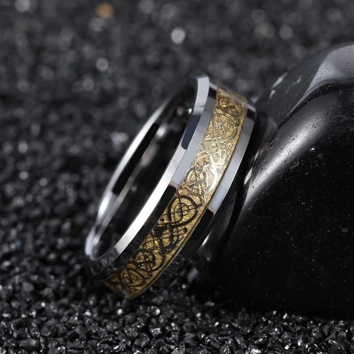Frank S.Burton 6mm 8mm Celtic Tungsten Rings for Men Women Dragon Design Tungsten Carbide Wedding Band Comfort Fit Size 4-13
