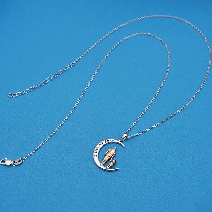 PROESS S925 Sterling Silver Daughter Heart Pendant Necklace from Dad Mom I Love You Forever Jewelry