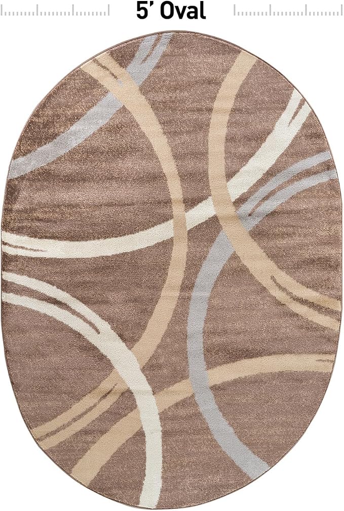 Rugshop Wavy Circles Modern Non-Shedding Living Room Oval Rug Brown 5' x 7'
