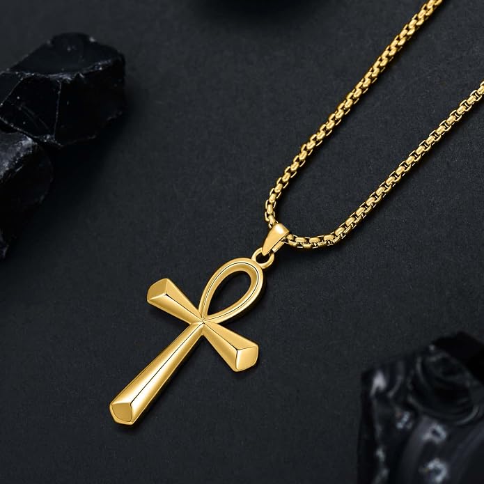 KXJ S925 Sterling Silver Black Cross/Best Dad/Baseball Bat/Silver Cross/Ankh Cross/Crucifix with 22+2 Inches Stainless Steel Rolo Chain Cross Necklace for Men Women Christian Religious Jewelry Gifts