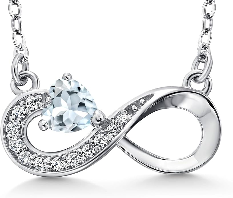 Gem Stone King Infinity Heart Pendant Necklace For Women | 925 Sterling Silver | 4MM Heart Shape Gemstone Birthstone | 18 Inch Silver Chain | Fine Jewelry Gift for Her Mom Women Wife