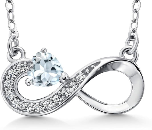 Gem Stone King Infinity Heart Pendant Necklace For Women | 925 Sterling Silver | 4MM Heart Shape Gemstone Birthstone | 18 Inch Silver Chain | Fine Jewelry Gift for Her Mom Women Wife