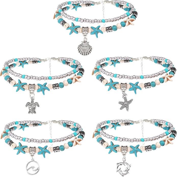 Suyi 5pcs Ankle Bracelets for Women Layered Beach Adjustable Anklets Boho Chain Anklet Foot Jewelry