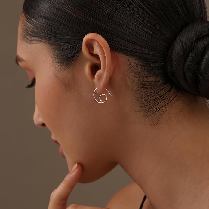 LeCalla 925 Sterling Silver Threader Earrings for Women | Handmade Wire Boho Hoops & Drop Earrings in Spiral, Heart, Bar Designs | Lightweight Pull Through Earring Jewelry Gift for Birthday, Anniversary