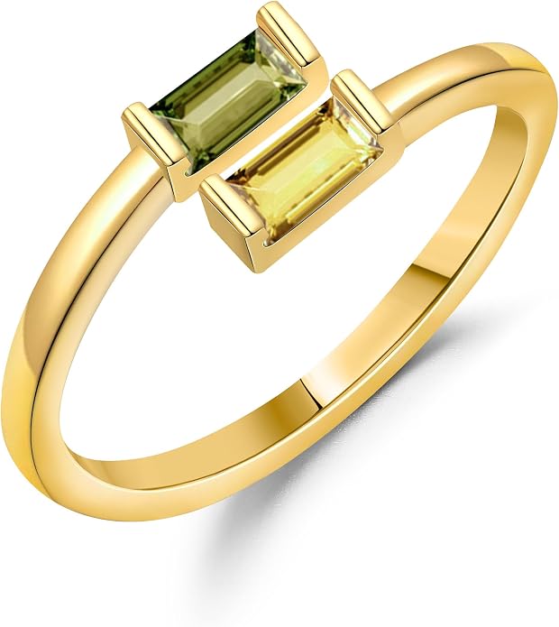 JSJOY Birthstone Rings for Women Dainty Emerald Blue Ring Birthday Gifts for Mom Her Gemstones CZ Ring for Teens Gold Rings That Don't Tarnish Adjustable Ring Jewelry Gifts