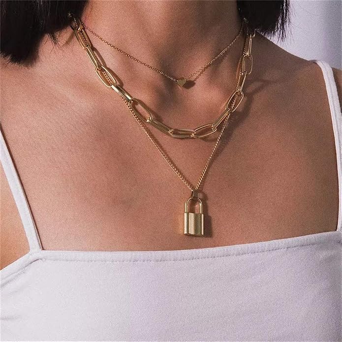 Turandoss Dainty Layered Choker Necklace, Handmade Y Pendant Necklace Multilayer Bar Disc Necklace Adjustable Layering Choker Necklaces for Women