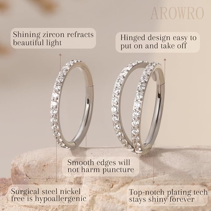 AROWRO Conch Piercing Jewelry Septum Jewelry Nose Rings Hoops 20G 18G 16G 316L Surgical Steel Hinged Segment Ring Hoop Helix Daith Rook Tragus Cartilage Piercing Jewelry