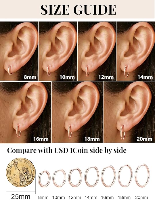 Silvora 14K Gold Plated Huggie Hoop Earrings for Women, Small Sterling Silver Hoops, Hypoallergenic Cartilage Earrings for Sensitive Ears 8/10/12/14/16/18/20MM