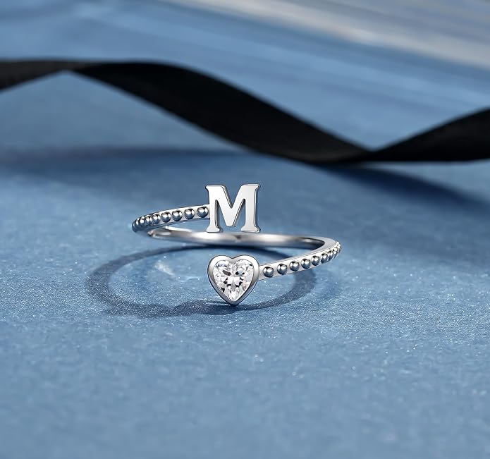 Step Forward 925 Sterling Silver Adjustable Initial Ring for Women | Non Tarnish Letter Rings for Lady | Alphabet Heart Thumb Rings | Capital Letter Jewelry Gifts